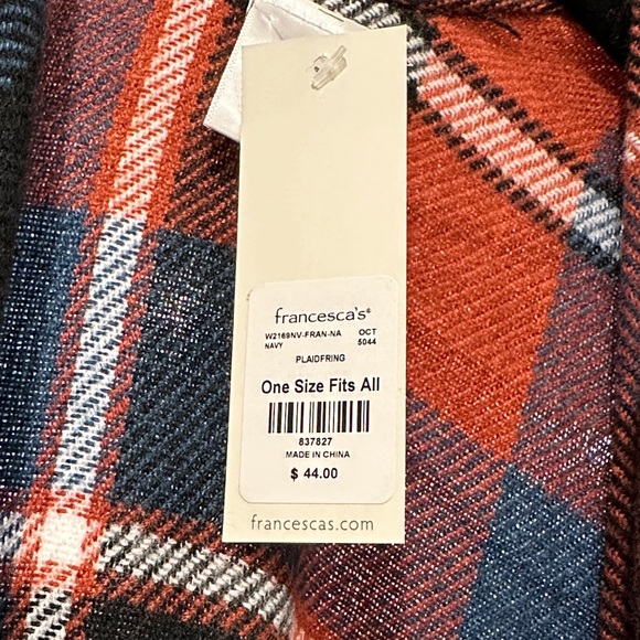 Francesca's Collections Red and Blue Plaid Fringe Shawl - Picture 2 of 2